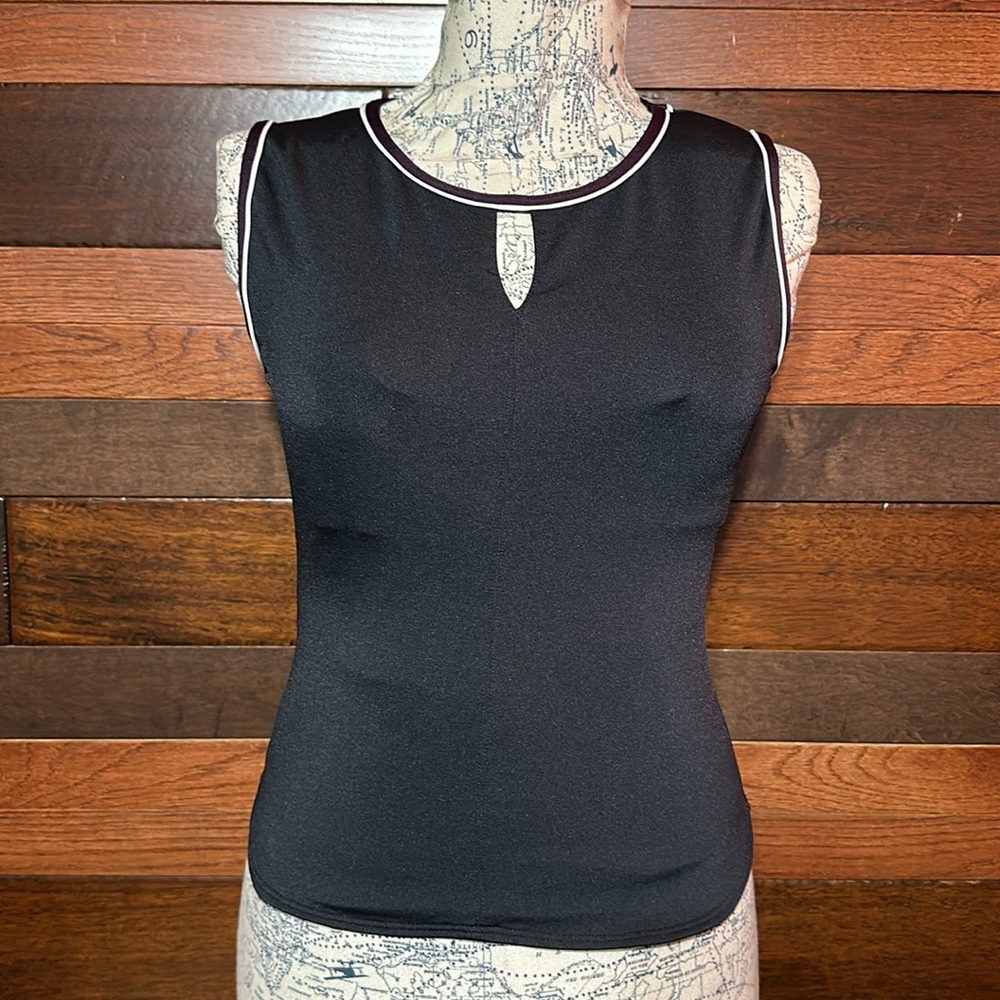 Cheetah Keyhole Crew Neck Black and Purple Sleeveless Top